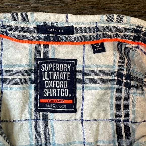 Superdry white collared button down plaid flannel shirt - Picture 5 of 12